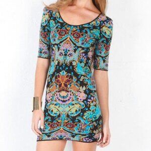 Torn by Ronny Kobo Casey Colorful Baroque Pattern Bodycon Knit Dress Size XS